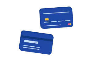Two blue credit cards that will be used on a credit card reader for iPhone.