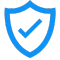 A blue shield that has a checkmark in it.