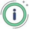 A blue info symbol enclosed in a green circle.
