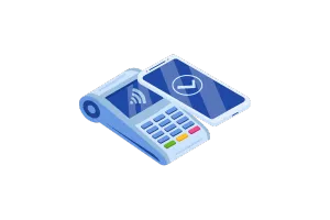 A terminal accepting a payment from a mobile phone froma merchant with a Zelle business account limit.