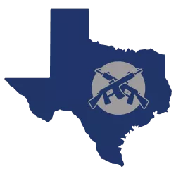 The state of Texas in blue, with two firearms from an ffl dealer in texas overlaid.  