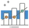 A bar graph with a line pointing up.