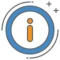 An orange info icon inside of a blue circle.