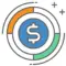 A blue dollar sign in a circle highlighted orange and green. 