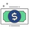 A dark blue and white money symbol on top of a green and white dollar bill.