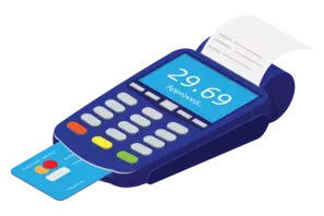 A blue POS terminal that is used in the Clover vs TouchBistro comparison. 