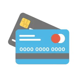 Blue and gray credit cards to notify merchants about the vis high risk registration fee alert. 