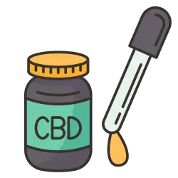 Illustration of a CBD bottle and tincture dropper.