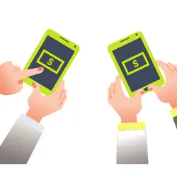 Two hands with cellphones comparing the benefits of cash app vs zelle.