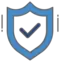 Light blue check mark in a grey security shield.