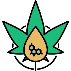 A green leaf and oil droplet that would require a CBD license to sell.