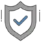 Light blue check mark in a grey security shield.