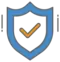 Orange check mark in a blue security shield.