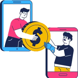 Two users transfer money using the SumUp App.