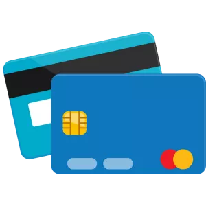 Two credit cards that are blue and used in the credit card authorization process.