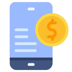 An outline of a smart phone. On top of the phone is a coin with a dollar sign, which are the Cash App business account fees.