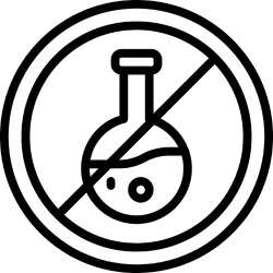 A circle with a line crossing over a banned ingredient bottle.