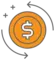An orange circle with a white dollar sign inside it. Two arrows encircle the circle in counterclockwise position.
