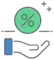 Hand and green circle with percentage sign