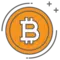 Orange circle with Bitcoin symbol.