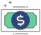 A dollar bill with a blue circle and a white dollar sign.