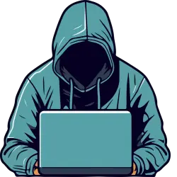 person with hood on a laptop committing a shopify scam