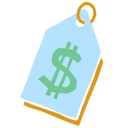 A light blue price tag with a green dollar sign in the middle representing the Sellvia vs Shopify price plans.