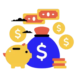 Cash icons and piggy bank symbolizing the use of Cash App for personal as well as business use.