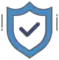 shield with blue outline and a checkmark in the center