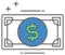 dollar bill with blue circle and green dollar sign