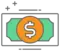 A green dollar bill with orange circle.