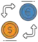 A blue circle with dollar sign, orange circle with dollar sign, two arrows in between.