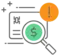 screen with lines of text on it and magnifying glass over a green circle with a dollar sign