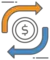 A circle with a dollar sign and a blue arrow and orange arrow.