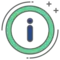 A circle with a green outline and blue 'i' in center.