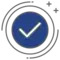 A blue circle with white checkmark.