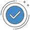 A blue circle with a white checkmark.
