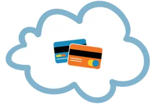 Square vs Shopify inside of a cloud with credit cards.