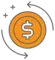 An orange circle with a dollar sign