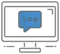 A computer screen with a blue chat bubble. 