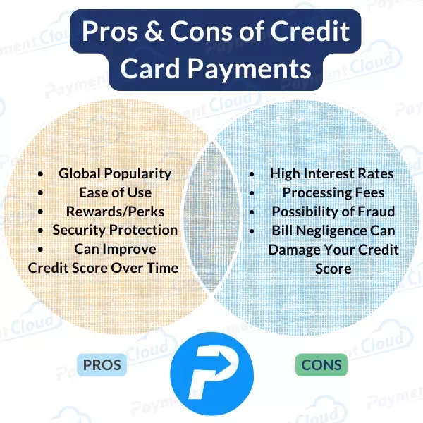 Pros and Cons of Credit card payment infographic. 
