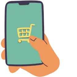 A phone with a shopping cart showing differences between shopify vs shopify plus.