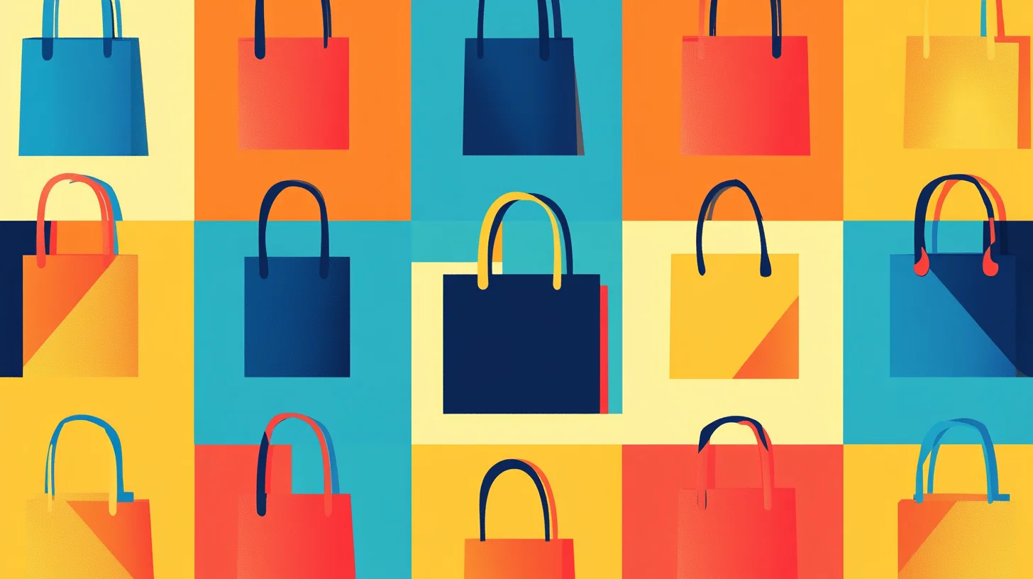 Shopping bags over checkered background