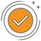 White checkmark in orange circle.