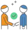 Two merchants shaking hands in between a green checkmark.