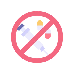 A red banned sign around a syringe and supplements that contain banned ingredients.