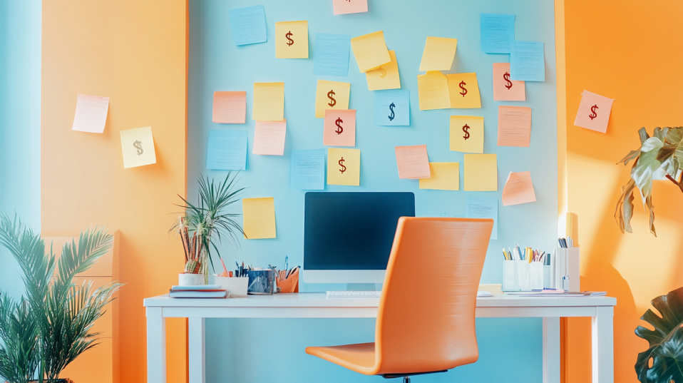 Low cost business ideas on post it notes on desk