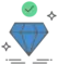 A blue diamond under a green circle with a checkmark. 