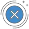 A white X in a blue circle.