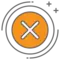 An orange circle with a white X. 